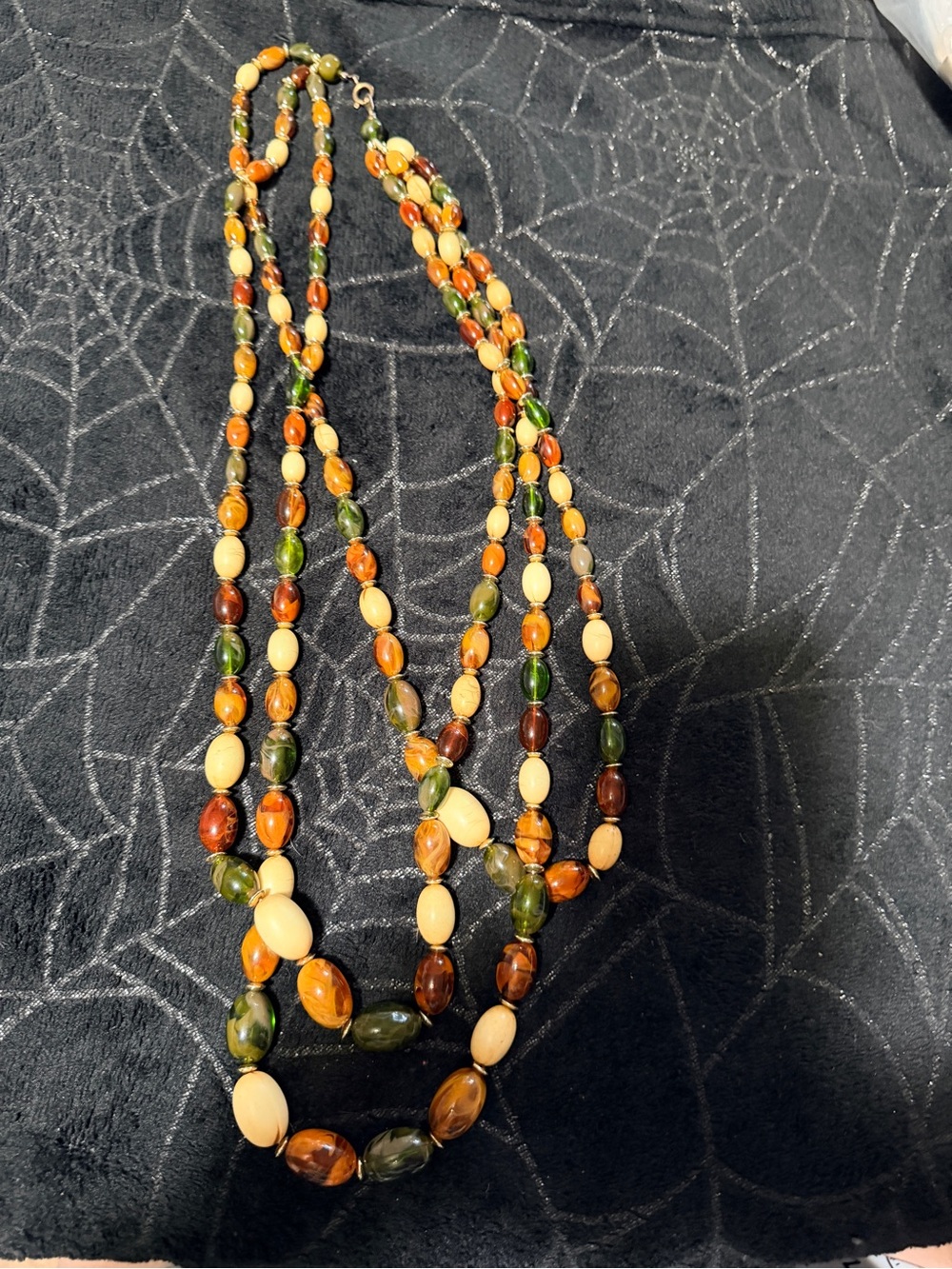 Multicolor Beaded Statement Necklace - Green, Orange, Brown, Cream